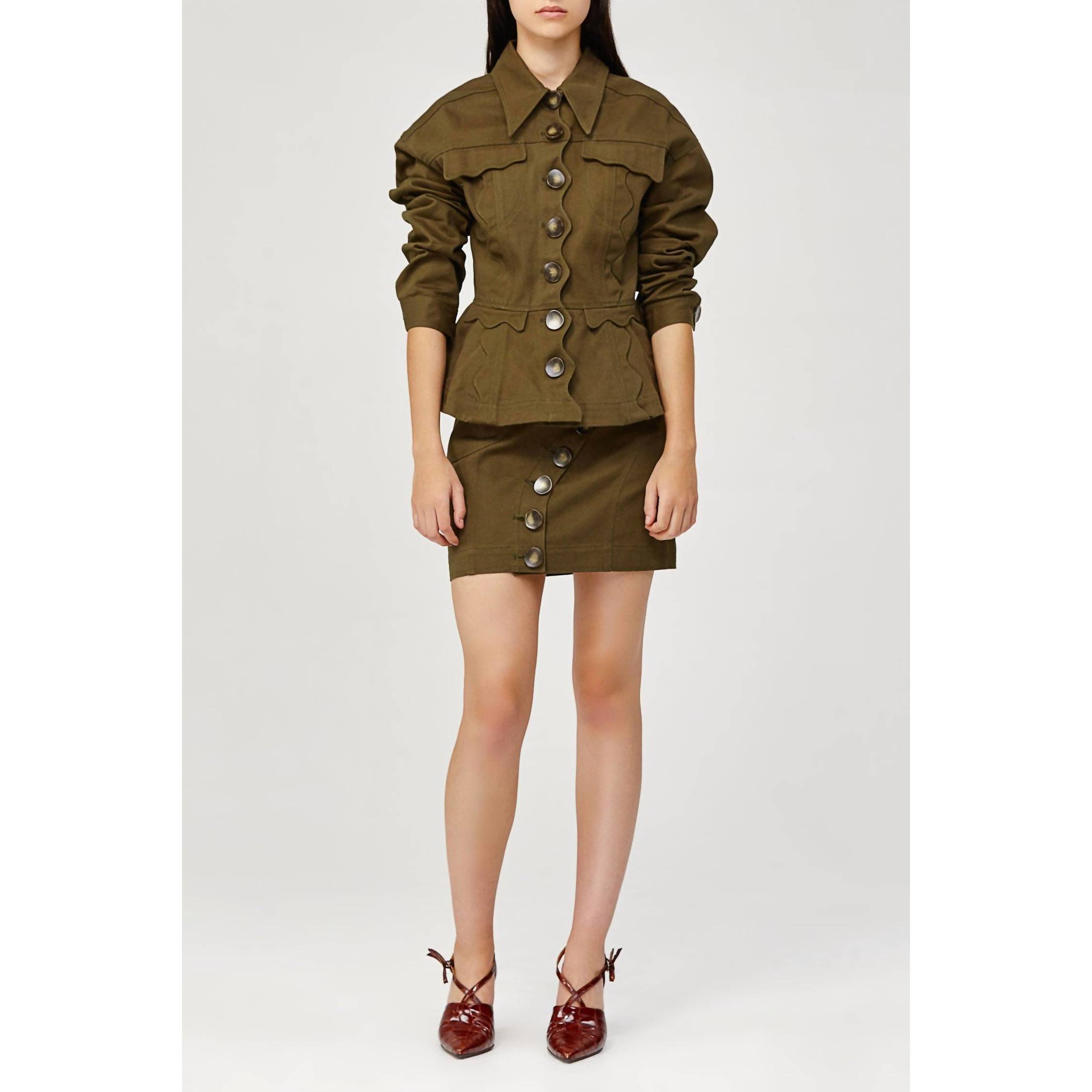 New Acler Tana Denim Skirt In Olive